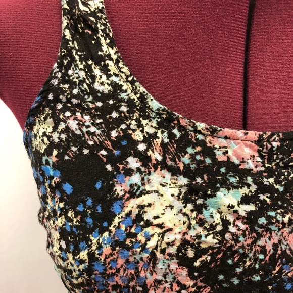 Forever 21 ruched paint splatter print black dress - Picture 4 of 7